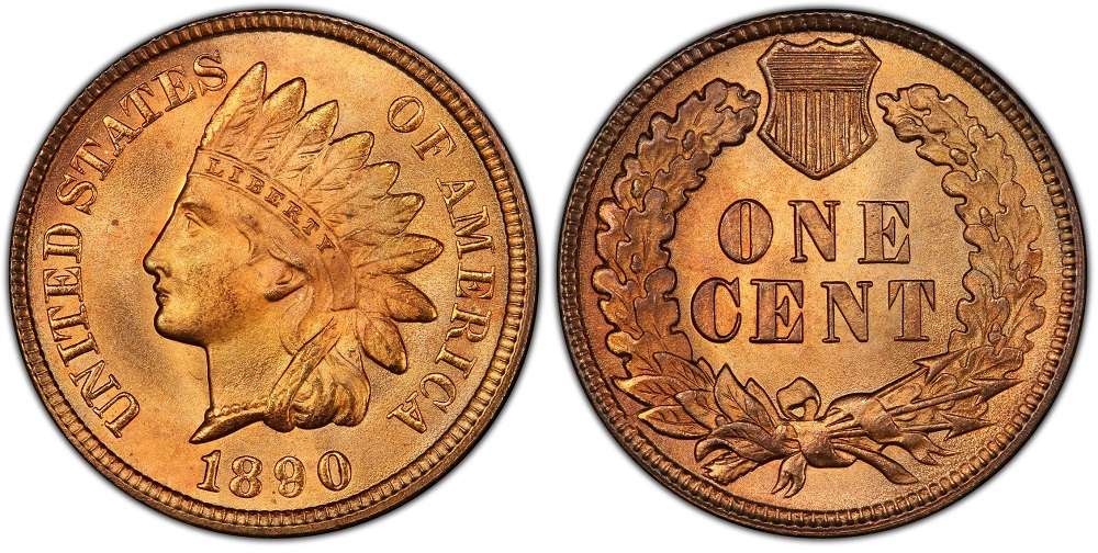 Side-by-side comparison of standard 1890 Indian Head Penny lettering versus TDO FS-101 variety showing bold tripling on UNITED STATES OF AMERICA