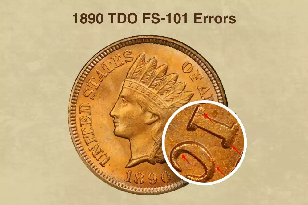 1890 Indian Head Penny TDO FS-101 Snow-1 Triple Die Obverse showing bold tripling on UNITED STATES OF AMERICA reverse legend